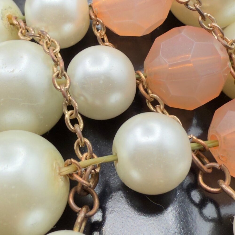 Vintage Faux Pearl Peach Beaded Stretch Bracelet READ - Picture 8 of 14